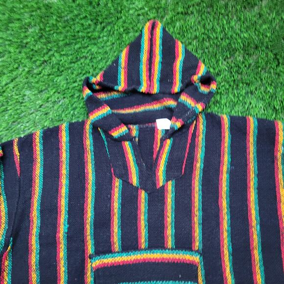 VTG 90s Rasta Baja Hoodie Drug Rug Boxy Cropped Fit Womens Oversized L/XL Reggae - Picture 2 of 5